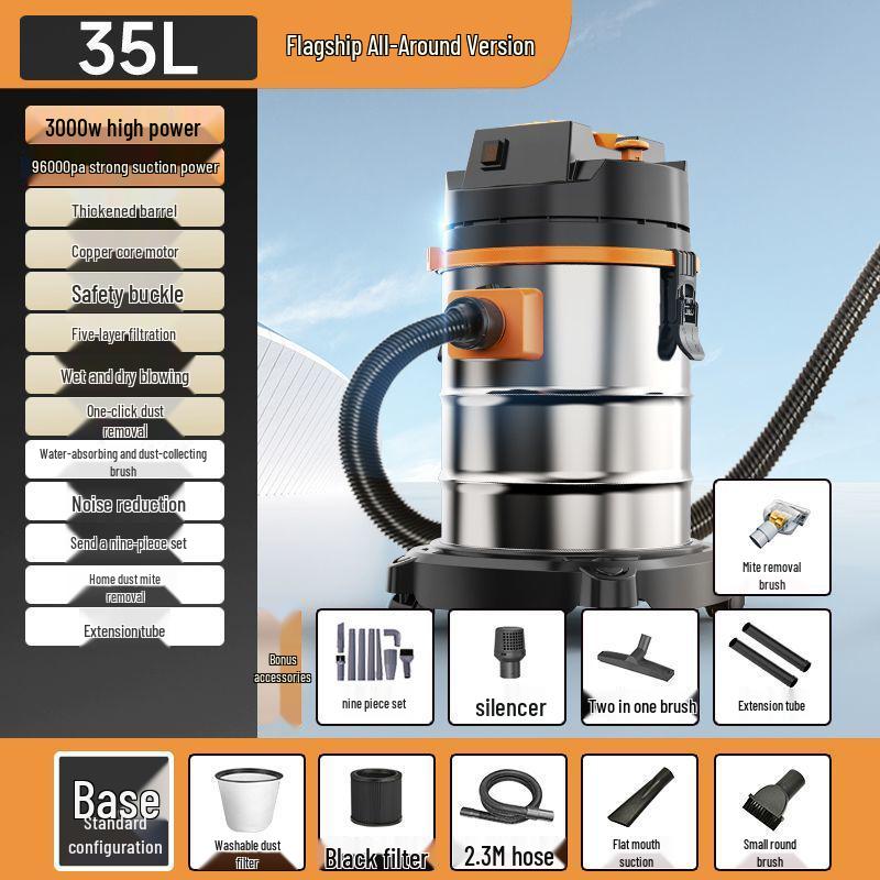 High Suction Vacuum Cleaner for Wet/Dry Use - Ideal for Initial and Grout Cleaning, Car Washing, and Industrial Needs