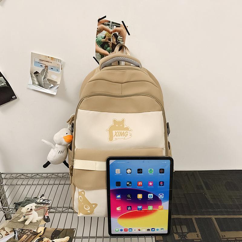 Women Large Capacity Backpack Boys Girls Color Contrast Backpack Student Schoolbag