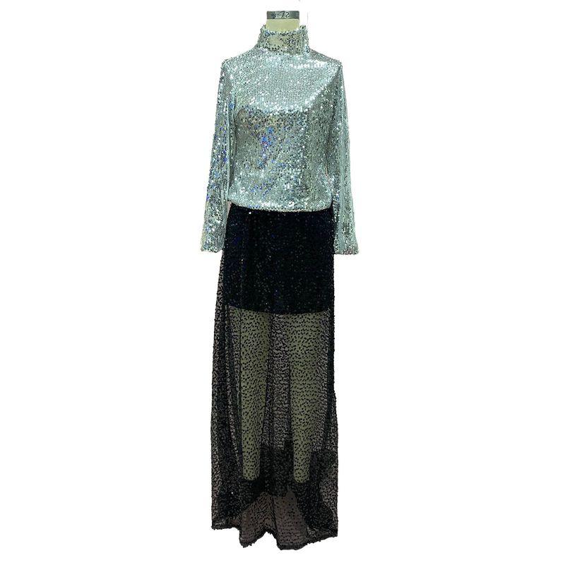 2025 Spring and Summer Cross-Border European and American Amazon Independent Station Women Perspective Sequins Sexy Long Skirt Half Skirt