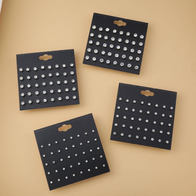 Wind paper card stud earrings niche diamond earrings versatile combination card jewelry set female pearl