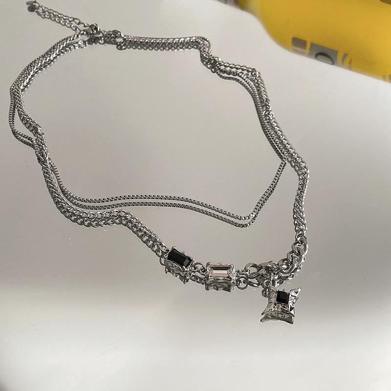 Kpop Zircon Cross Star Beaded Necklace Men Imitation Pearl Star Pendant Necklaces Y2K Hiphop Star Tassel Choker Necklace Unisex