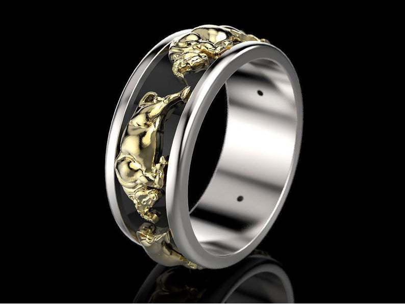 He Cheng Taurus Ring European and Egyptian God Apis Two-Tone Epoxy Engagement Ring