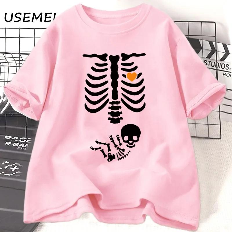 Skeleton Halloween Maternity Tshirt Funny Mother Pregnancy Announcement T-shirt Pregnant Women Fall New Mom Tees Clothing