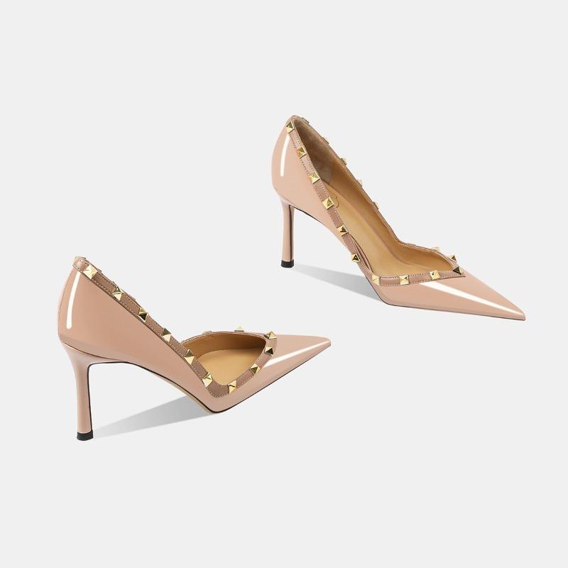 Super Hoher Absatz Nieten Stiletto Einzelne Schuhe Mode Spitze Patentleder Slip-On Niedrige Schuhe