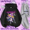 New K-pop Demon Hunter 3 - 12-year-old Girls' Sportswear 2-piece Cute Casual Top Children's Hooded Shirt Set with Cartoon Print
