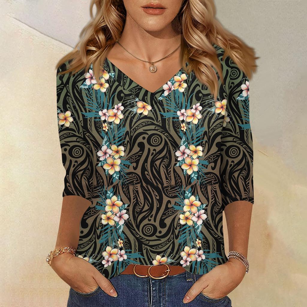 3/4 Sleeve Shirts For Women Cute Print Graphic Tees Blouses Casual Plus Size Basic Tops Pullover