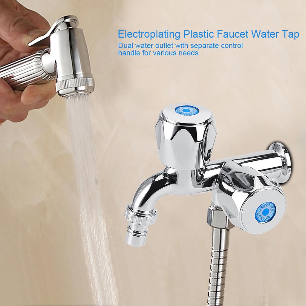 Electroplating Plastic Washing Machine Cold Water Faucet Sink Basin Water Tap with Double Spout & Shutter Handle G1Celsius2