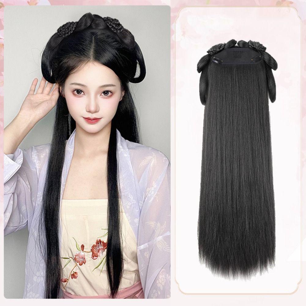 Synthetic Chinese Ancient Wig Headdress Hanfu Wig Headband Dance Accessory Wigs Lazy Costume Wig