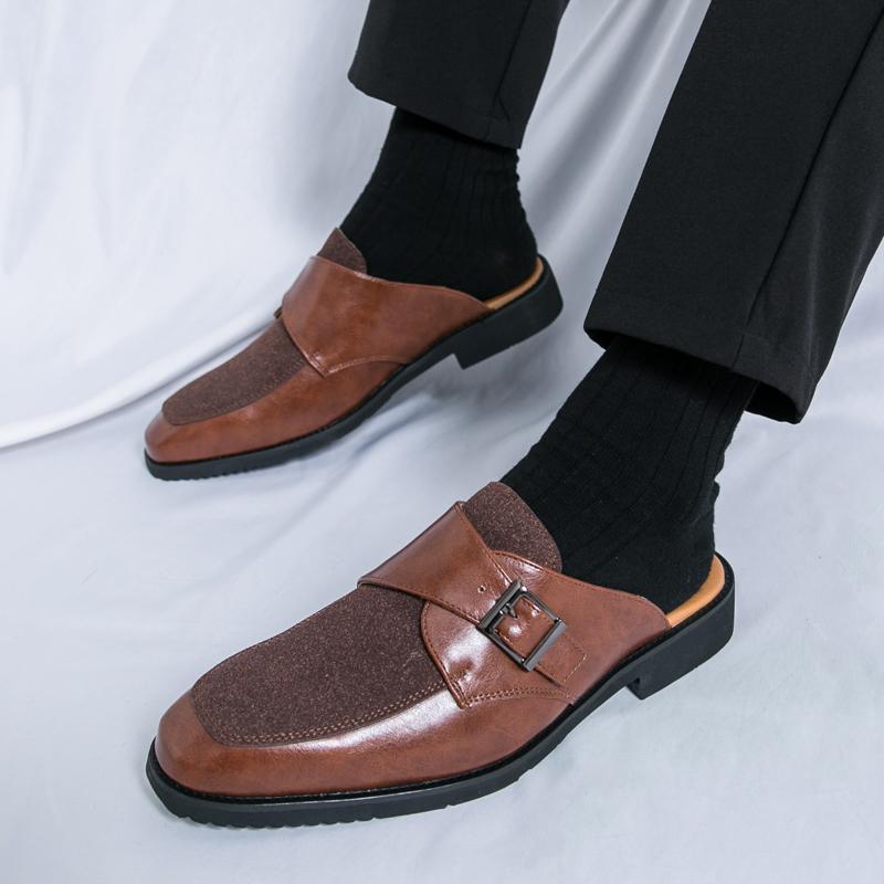 Summer Men’s Brown Sandals Mules Clogs Dress Black Prom Shoes Stylish Leather Shoes Plus Size