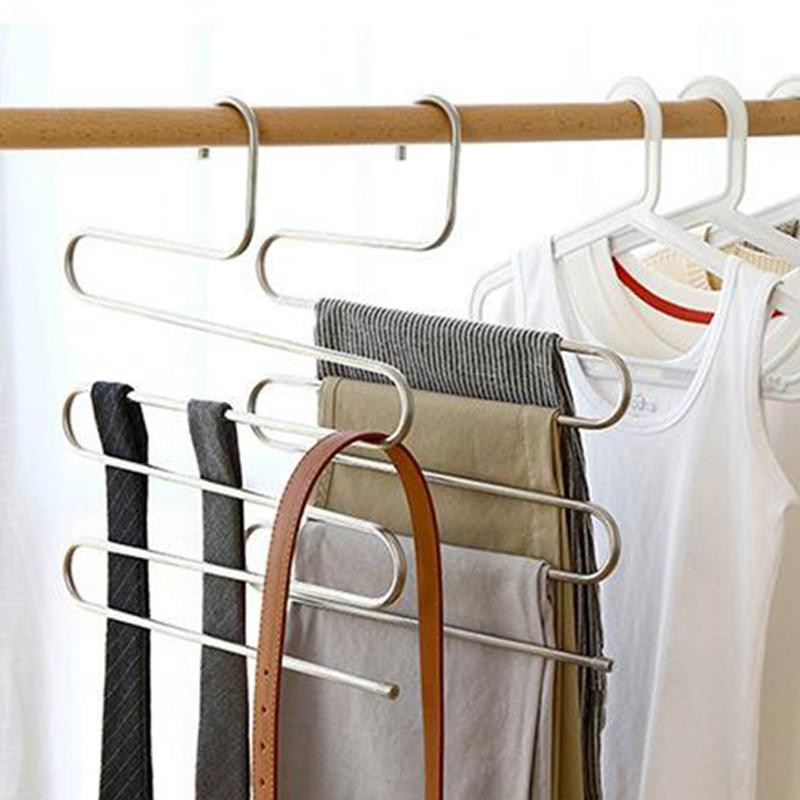 Stainless Steel Thickened Multi-Layer S-Shaped Non-Slip Multi-Functional Clothes Hanger Trouser Rack Towel Belt Rack