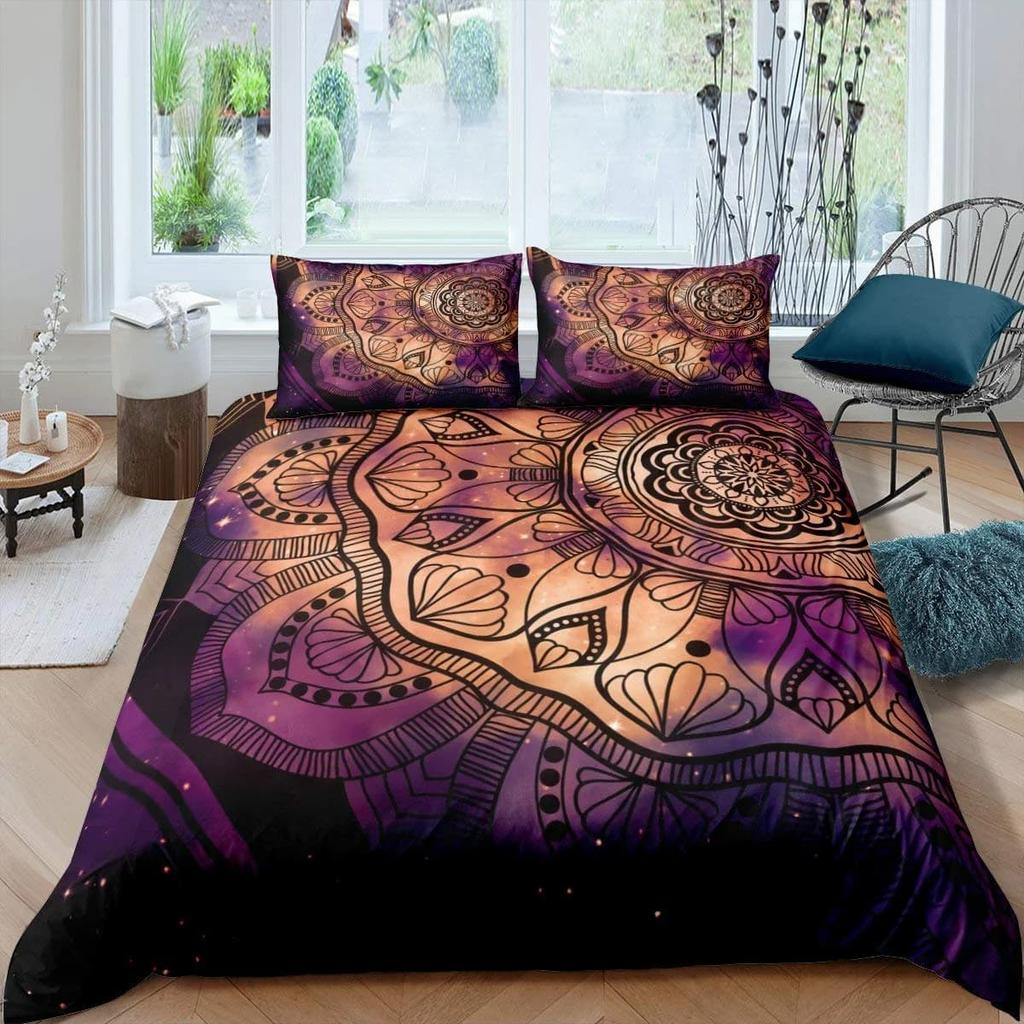 Comforter Mandala Galaxy Boho Chic Petal Flower Bohemian Meditation Gypsy Hippie Floral Retro Decor Women Gifts Queen Size