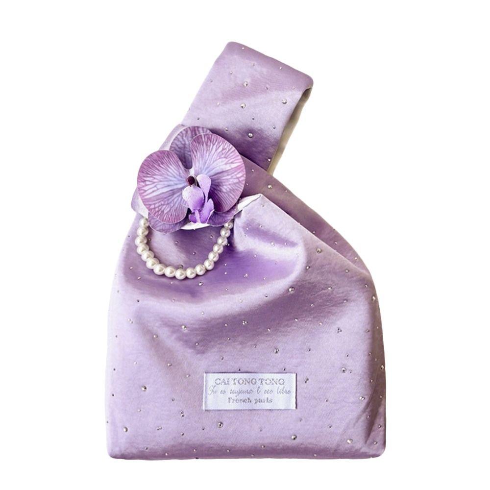 Crystal Satin Wrist Bags Washable Moth Orchid Small Bucket Bags Shining Handheld Gift Jewelry Bags For Girl Lady Women Female