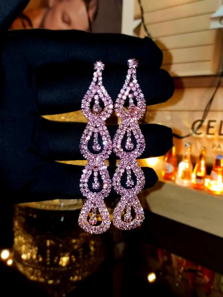 Claw Chain Series Rhinestone Earrings Women's Super Flash Full Diamond Long Earrings Studs Dinner Party Versatile Earrings Earrings