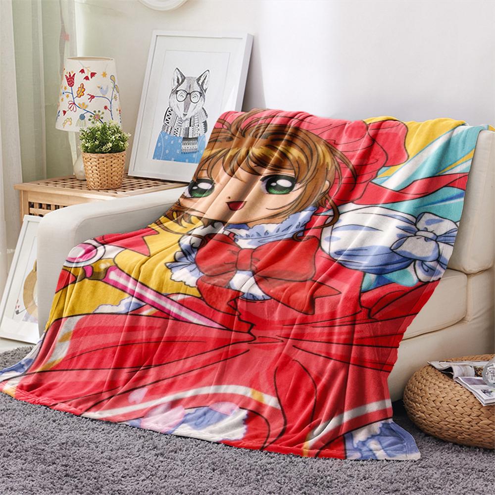 1Pc Cardcaptor Sakura Print Flannel Blanket, High quality Comfortable for All Seasons, Home Decor, Warmth and Comfort, Perfect for Christmas Gifts