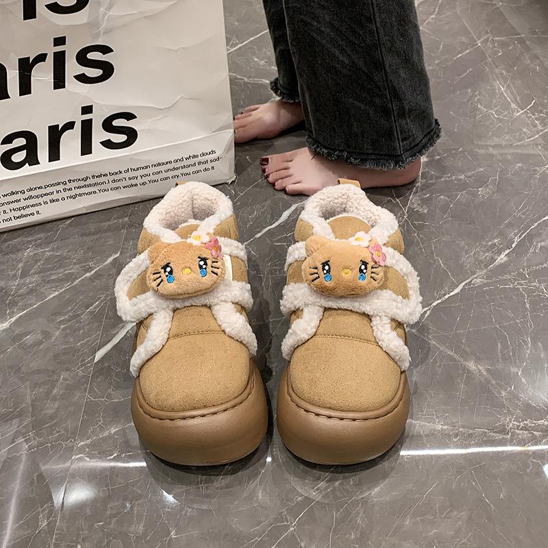 

Thick-soled plush shoes for women, ugly and cute snow boots, new thickened warm indoor cotton shoes in winter 40-41 хаки
