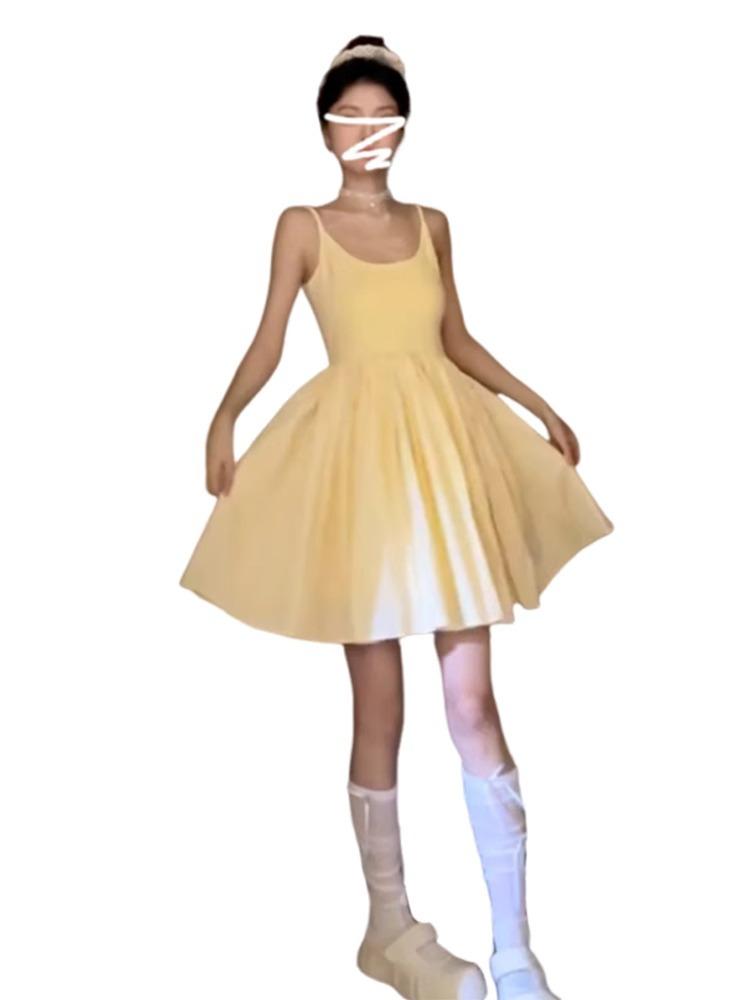 French Yellow Suspender Dress Children's Summer New Small Seaside Vacation Temperament Puffy Skirt