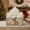 2D Flat 1pc, Tissue Box. Easter Bunny Floral Pattern Napkin Dispenser, Reusable, Daily Desktop Tissue Organizer, Suitable for Kitchen, Living Room, Be