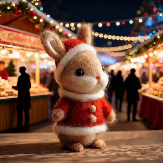 Yousheng Christmas Felt Ornaments Handmade Wool Felt Rabbit Gingerbread Man Crafts for Tiered Tray Tabletop Decor