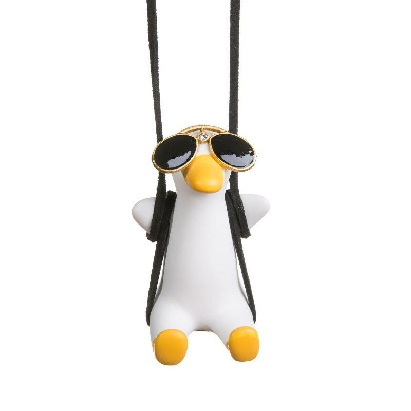 Gypsum Cool White Swing Duck with Sunglasses Automoblie Decor Car Rearview Mirror Ornaments Creative Duck Auto Decoration