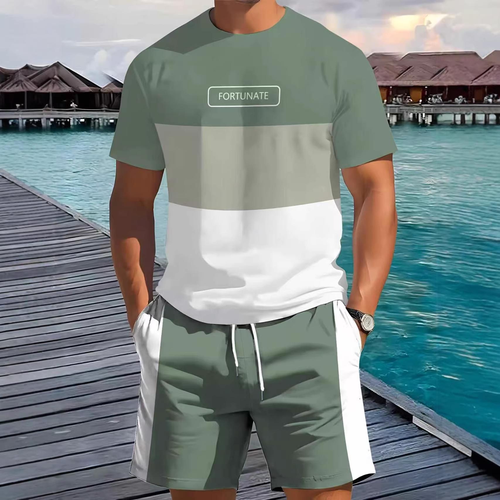 

Summer Men s Striped 3D Printed Sports Suit Fashion Trend Versatile Breathable Casual 6XL