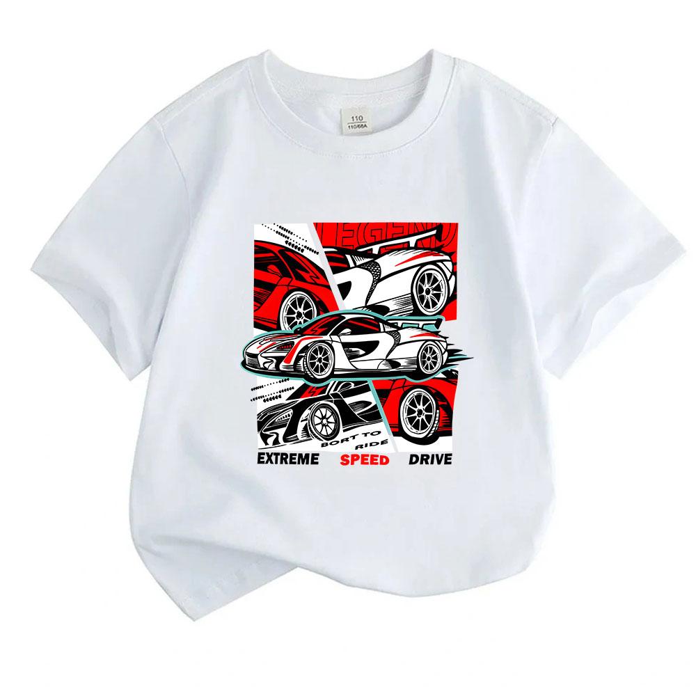 Kids Boys Girls 100% Cotton Crew Neck Short Sleeve T-Shirt, Extreme Speed Racing Supercar Graphic Casual Breathable Tee for Children Summer Streetwear