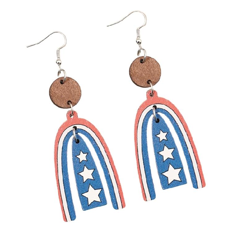 Elegant Star and Stripes Earrings for Independence Day Parties Wooden Earrings Patriotic Ear Accessories for Women