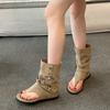Thick Sole Inner Height Increase Slope Heel Pinch Foot Herringbone Roman Sandals Women's 2026 New Summer Trousers Cool Boots Short Boots
