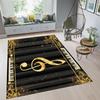 Elegant Music Area Rug Black & Gold Treble Clef Piano Keyboard Carpet Non-Slip Washable Mat for Music Studio Bedroom Deco