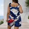 Women Plus Size Crew Neck Tank Romper Boho Paisley Floral Print Jumpsuit Shorts