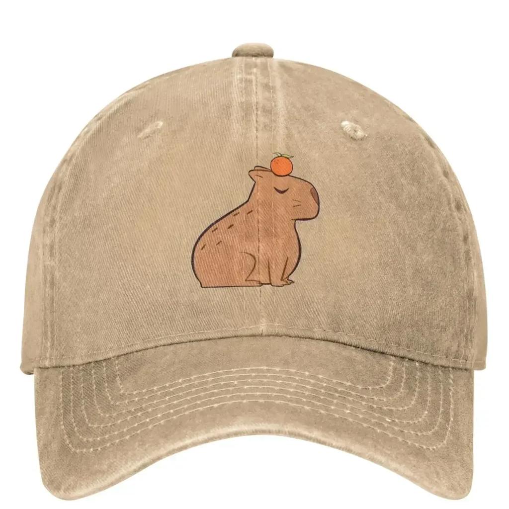 Bee And Capybara Washed Baseball Cap Bee Cappy Casual Trucker Hat Summer Couple Women Outdoor Sun Sunscreen Baseball Caps