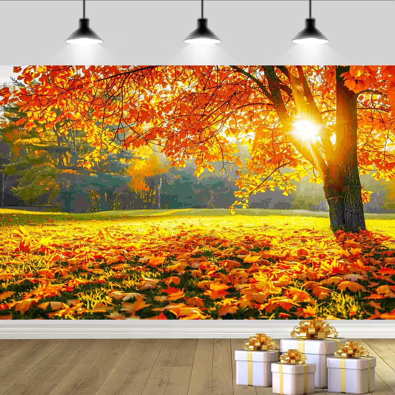 2D Glowing Autumn Sunlit Maple Tree Photography Background