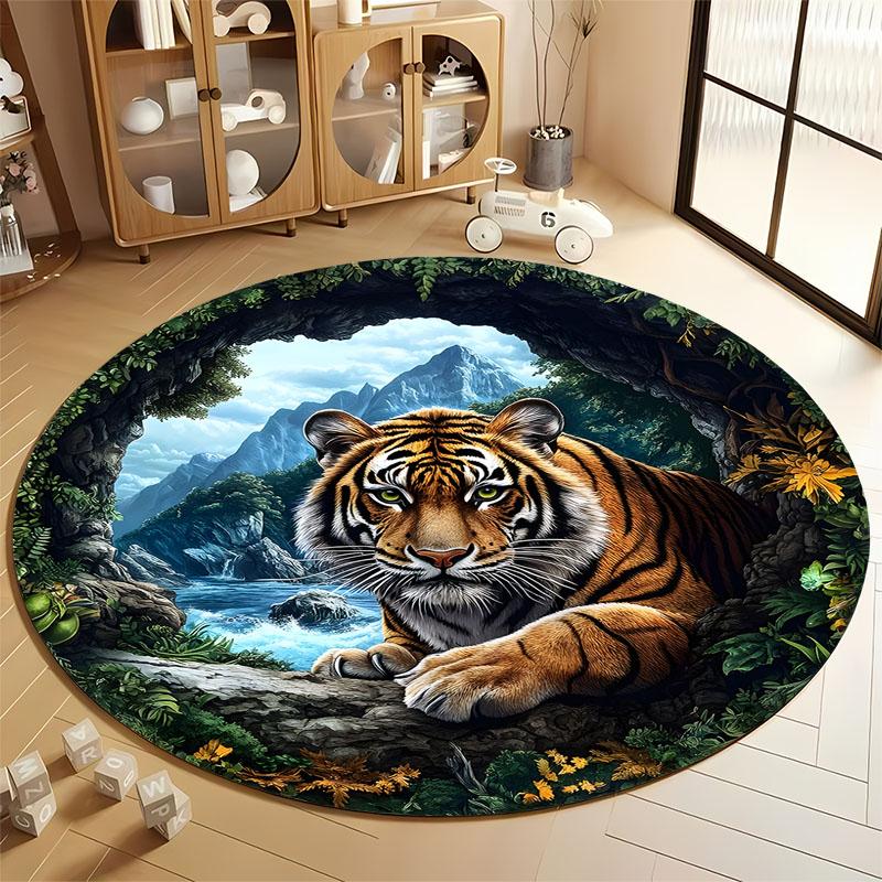 

Tiger in Jungle Scene Round Rug for Living Room round carpet for home sofa bedroom, gift Diameter 60cm
