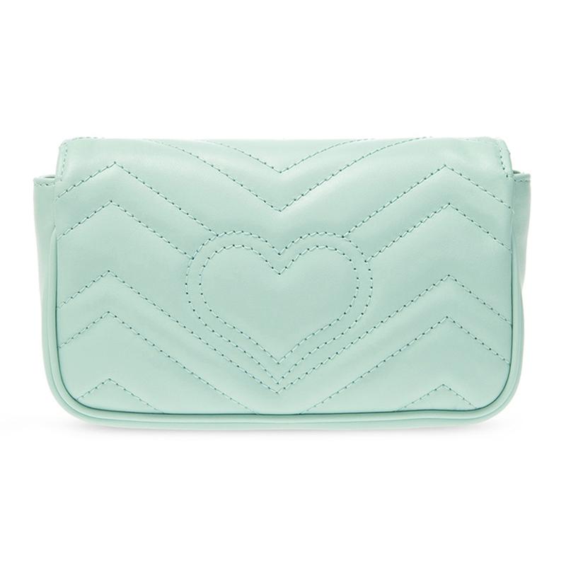 Gucci GG Marmont Marmont Etichetta Argento Logo Catena Pelle Trapuntata Borsa a Spalla Super Mini Donna Verde