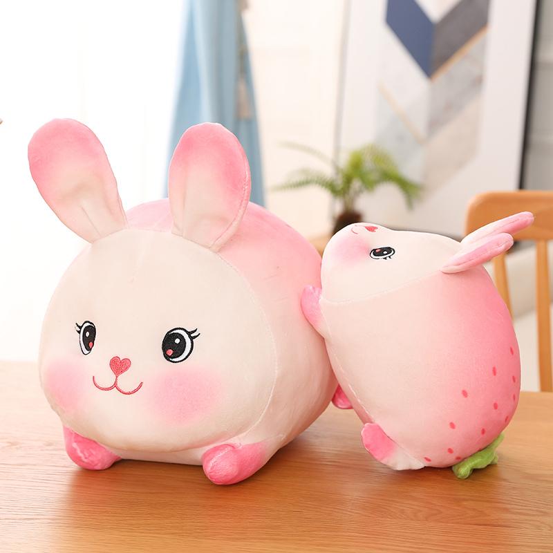 Latest Lovely Pink Strawberry Rabbit Plush Playthings Gentle Cartoon Bunny Animal Stuffed Doll Present Sleeping Cute And Charming Pillows