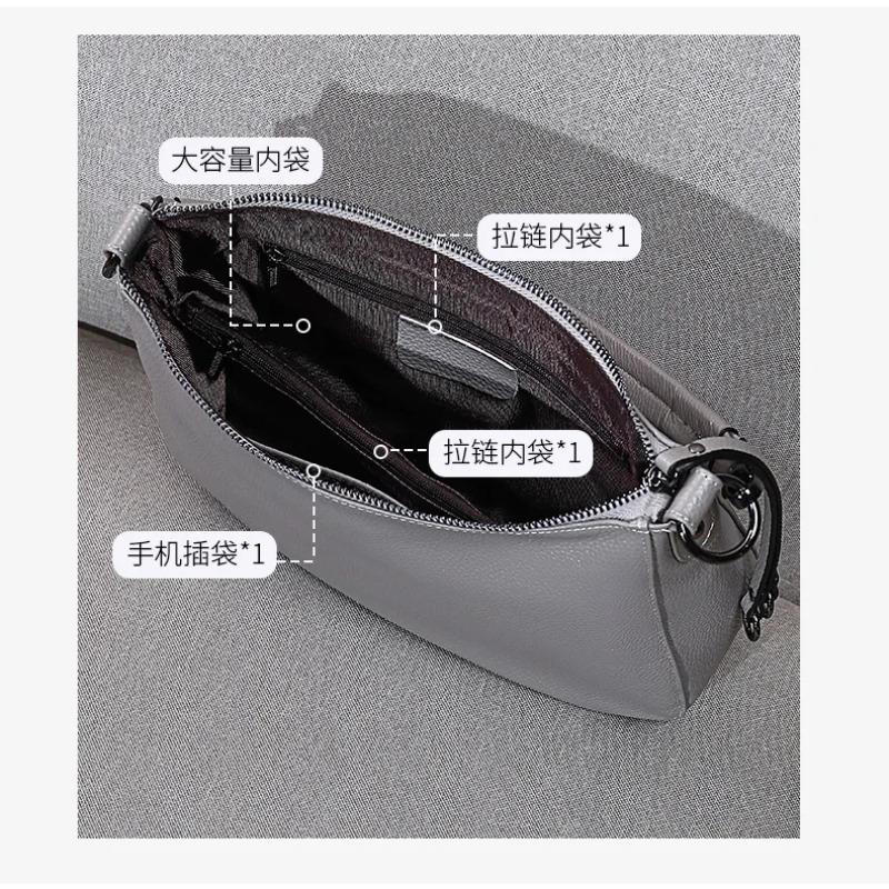 Women's Genuine Leather All Seas Versatile Bag, Minimalist Solid Color Underarm Shoulder Crossbody Handbag for Commute