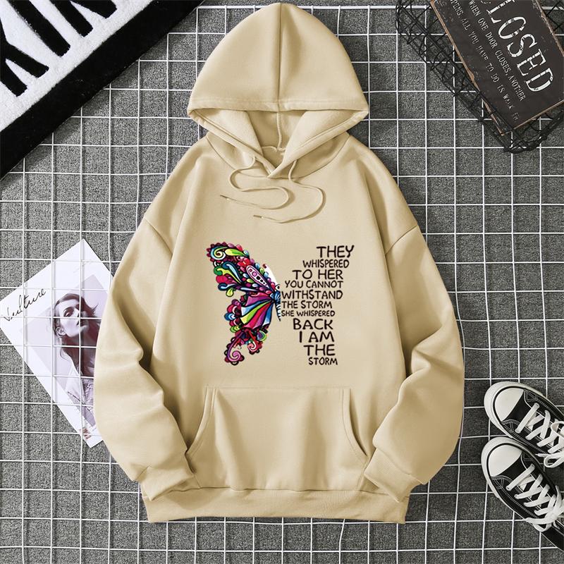 Rose Butterfly Impossible Letter Graphic Print Women Sweatshirt Fashion Warm Hooded Loose Casual Hoodies Fleece Soft Clothing