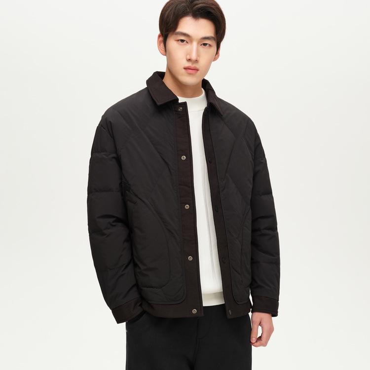 

WOOG200590 Men s Black Lapel Down Jacket - Winter 2025 Warm White Duck Down Outerwear 4XL чорний