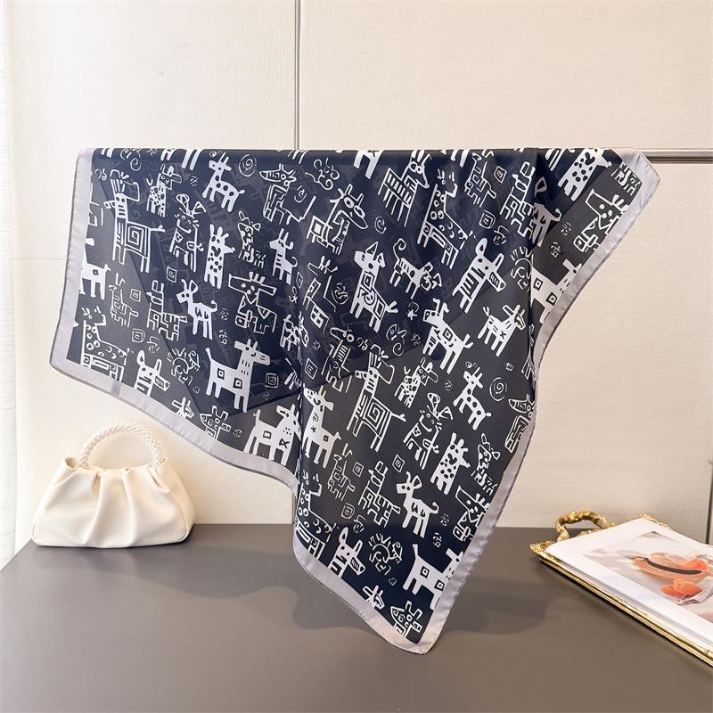 Light Luxury Dachshund Animal Printed Chiffon Square Scarf Shawl 70*70cm Versatile High-End Neck Wrap for Women