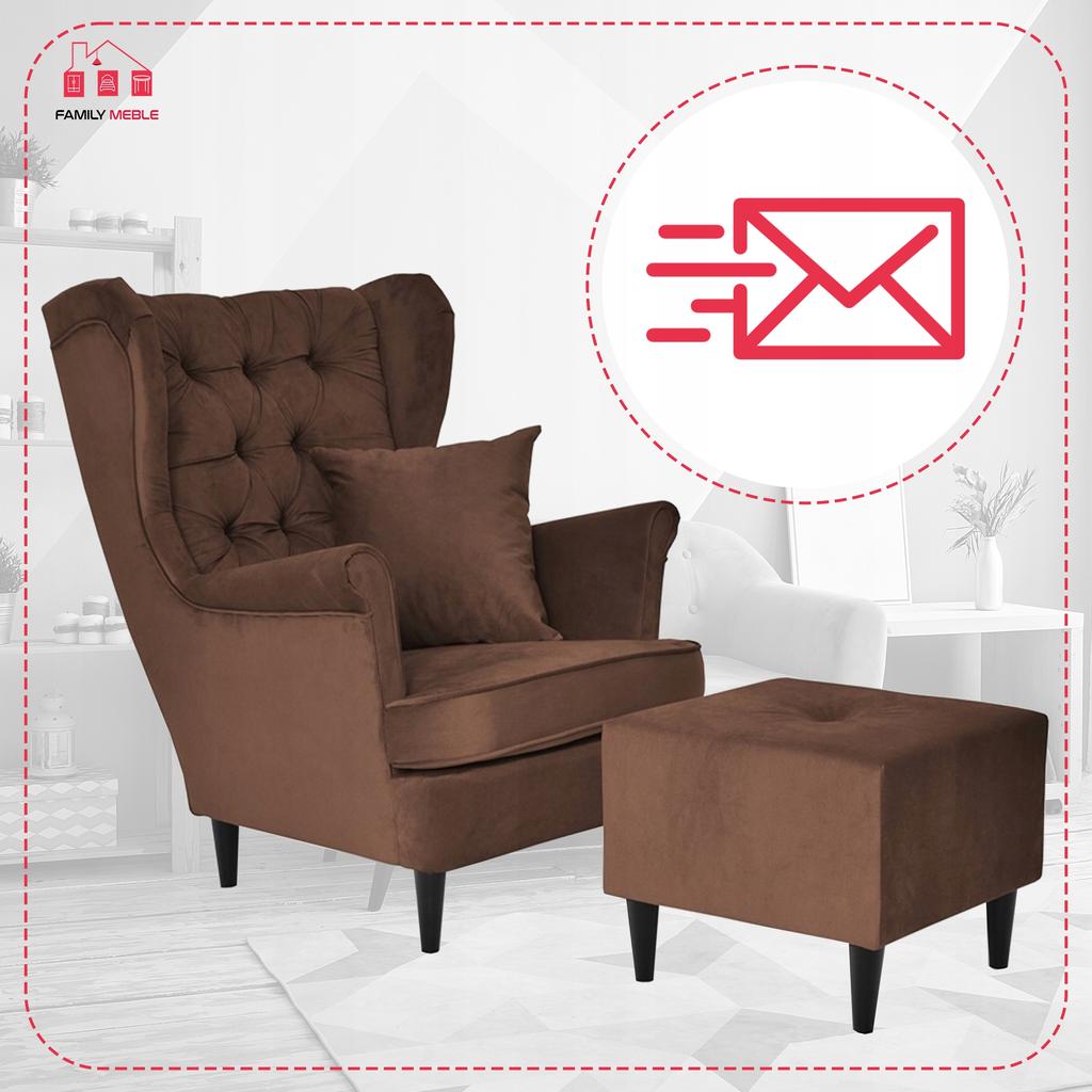 Gaja Wing Chair with Footrest Scandinavian Family Furniture Brown Walnut