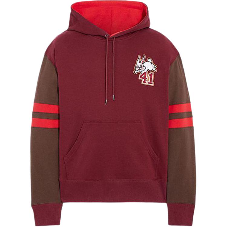 Coach X White Rabbit FW22 Cartoon Animal Print Striped Trim Hoodie Men hoodies Deep-Red CE271-DRD M