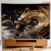 Gouden Draak Wandtapijt Met Wervelende Wolken En Glanzende Vonken Op Donkere Achtergrond 180x280cm Wanddecoratie