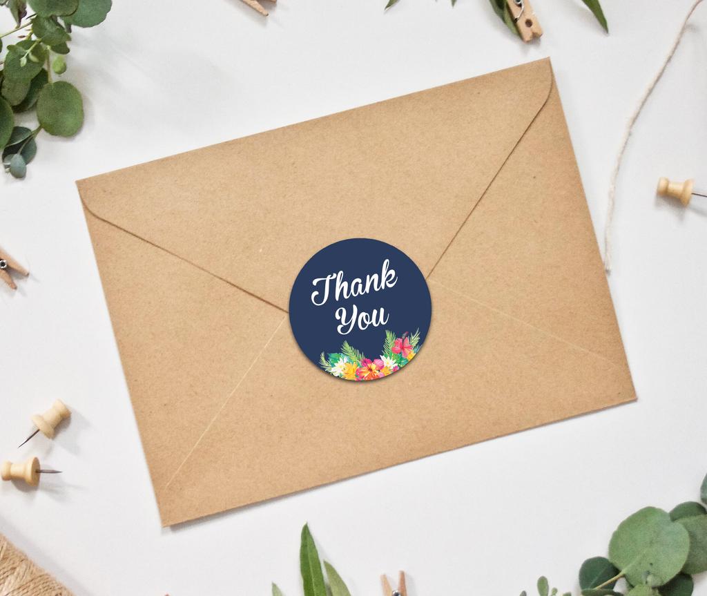 Darling Souvenir Personalized Floral Border Elegant 1.6 Inches Round Thank You Stickers DIY-45