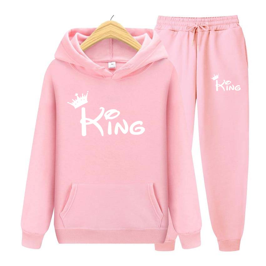 Podzim Zima Mikiny+Kalhoty dvoudílná sada král Potisk Pánské Dámské Mikiny Tepláky Jogger Kalhoty tlusté Teplé oblečení Muži