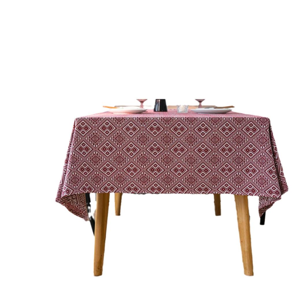 Tablecloth Jacquard Festival Table Cloth Red Thick Tablecloth Rhombus Geometry