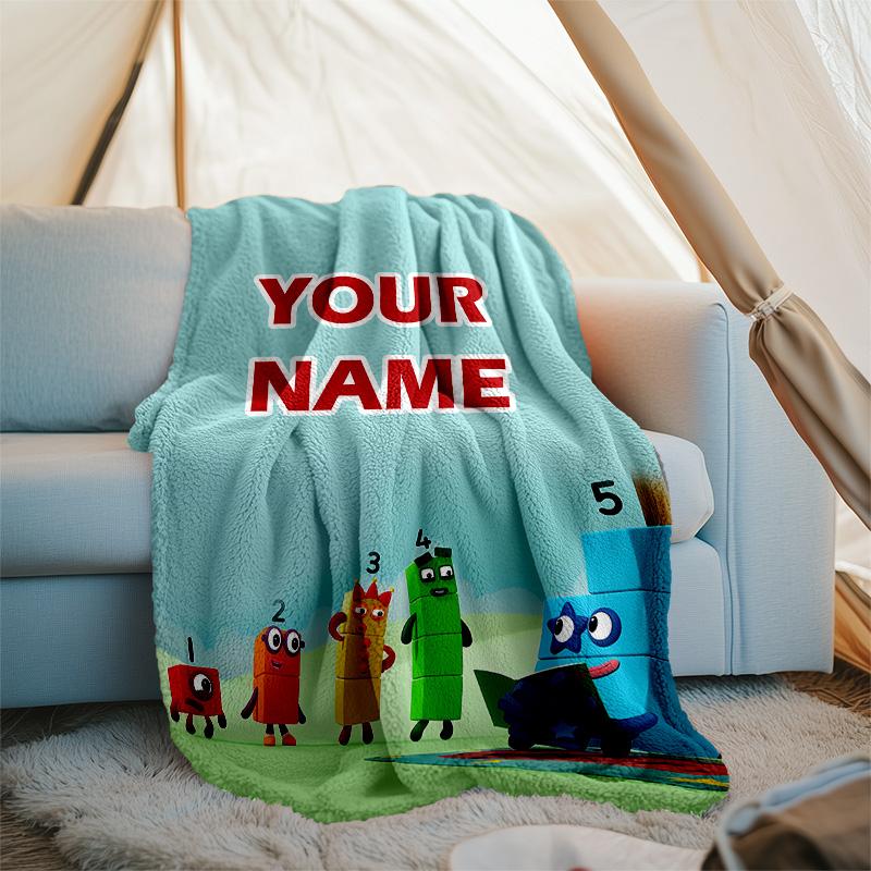 Customizable 3D-Number-Blocks-Cartoon Throw Blanket – Personalized Name, All-Season Cozy Snug Blanket, Machine Washable, Personalized Blanket