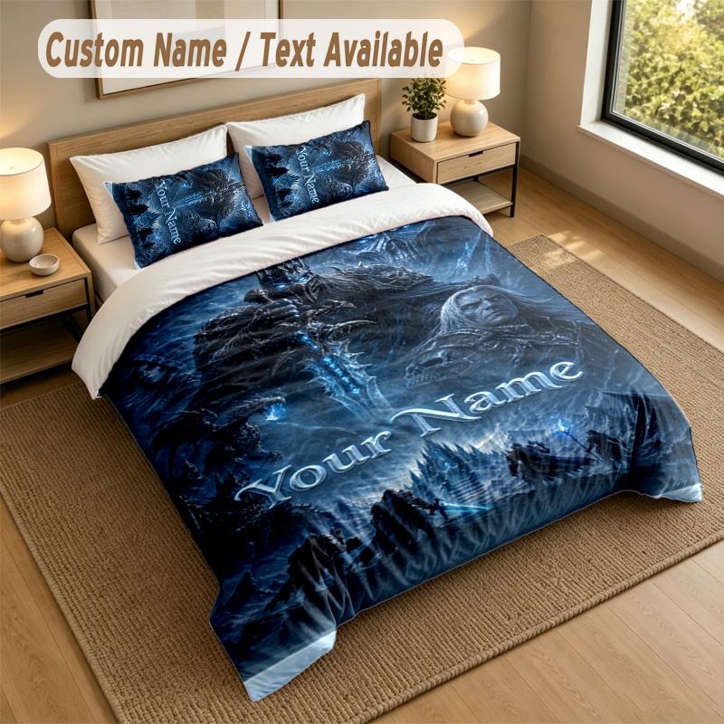 3Pcs Bedding Set Custom Name Text, 1 Sheet 2 Pillowcases Home Bed DecorWorld of Warcraft