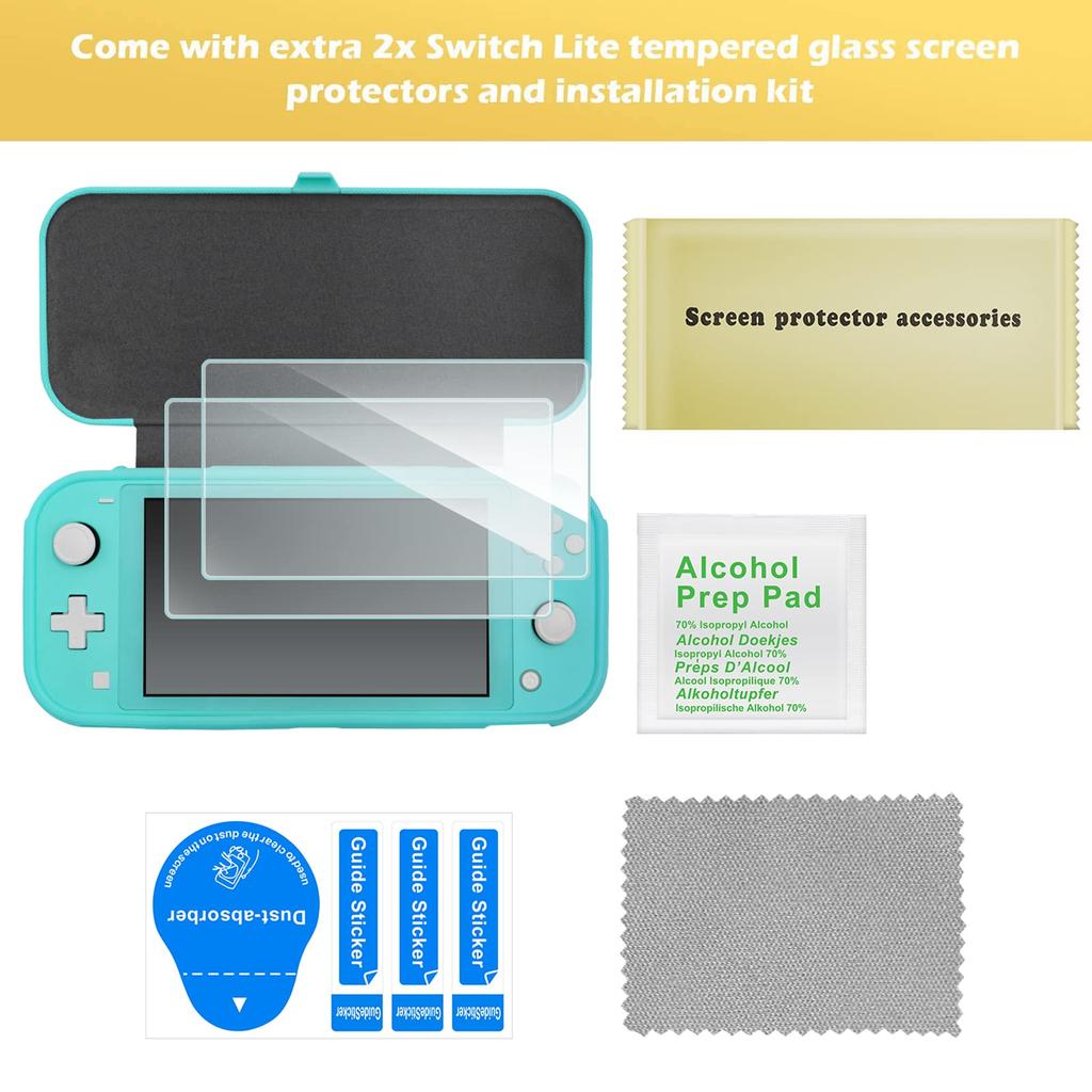 ProCase Flip Case für Nintendo Switch Lite (2019) – Schlanke, transparente, weiche TPU-Schutzhülle mit 2 Displayschutzfolien aus gehärtetem Glas