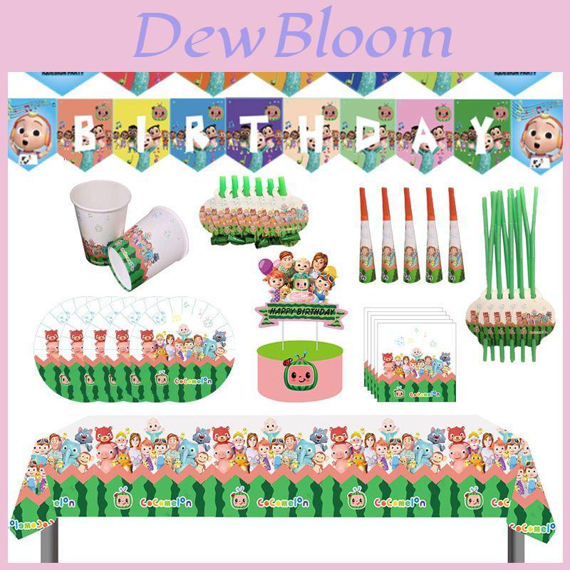 Bunte Cocomelon Partyartikel für Kindergeburtstagsfeiern mit Tellern und Bannern