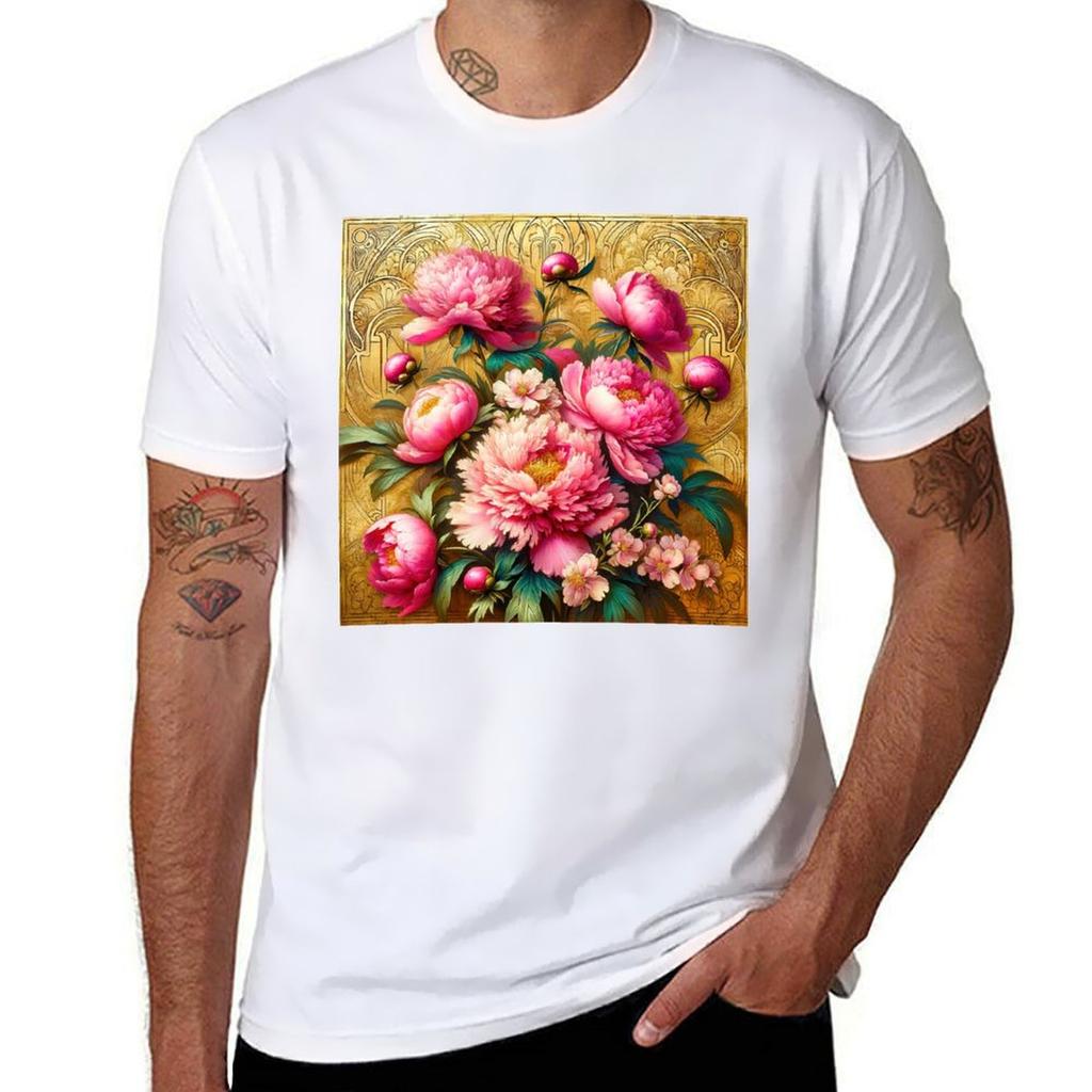 Alphonse Mucha Pink Peonies Tshirt Antiperspiration Workout Top