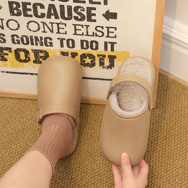 Platform shoes with one foot on lazy shoes, wearing retro bag head and velvet half slippers, women's new autumn and winter models